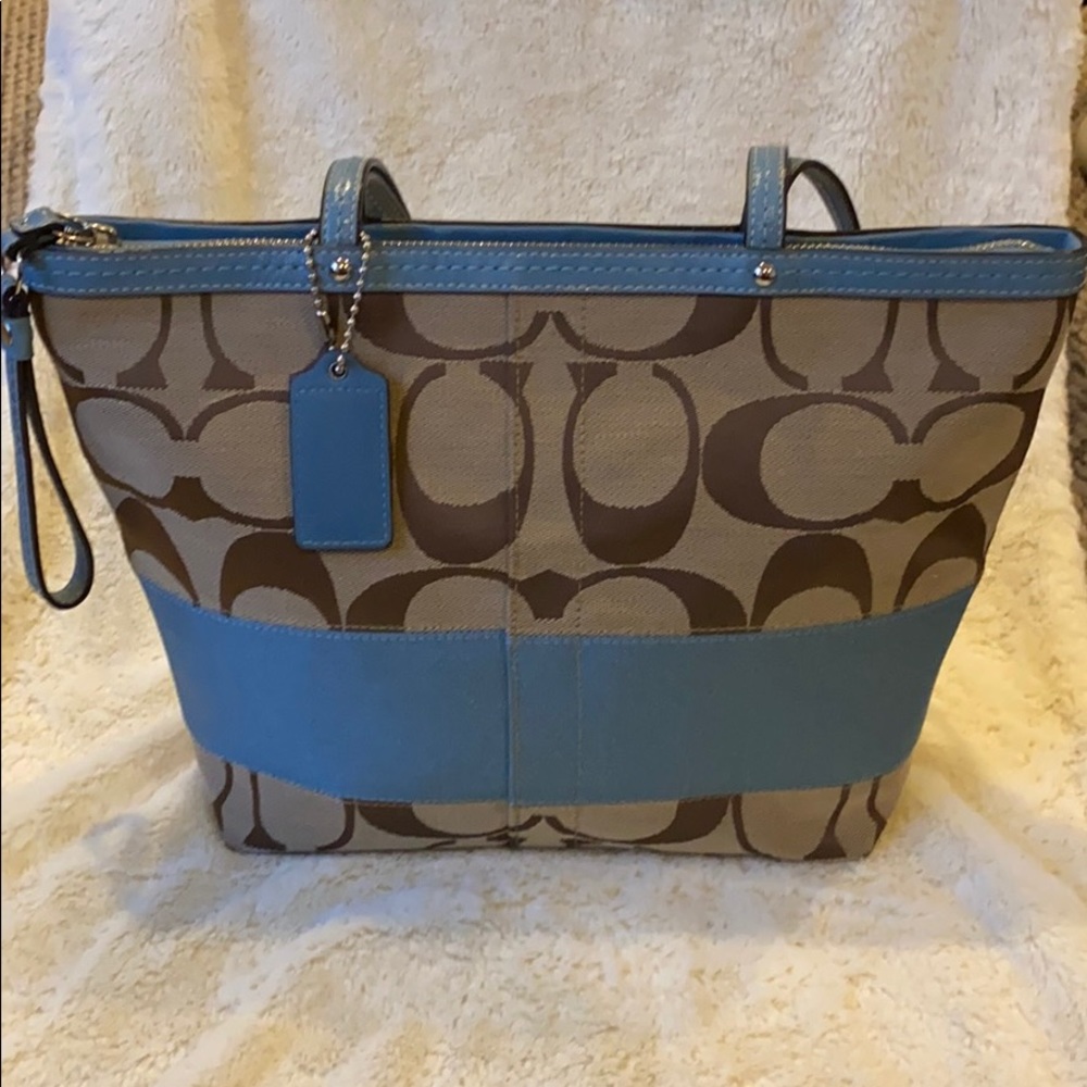 Coach Signature Tote Blue Canvas